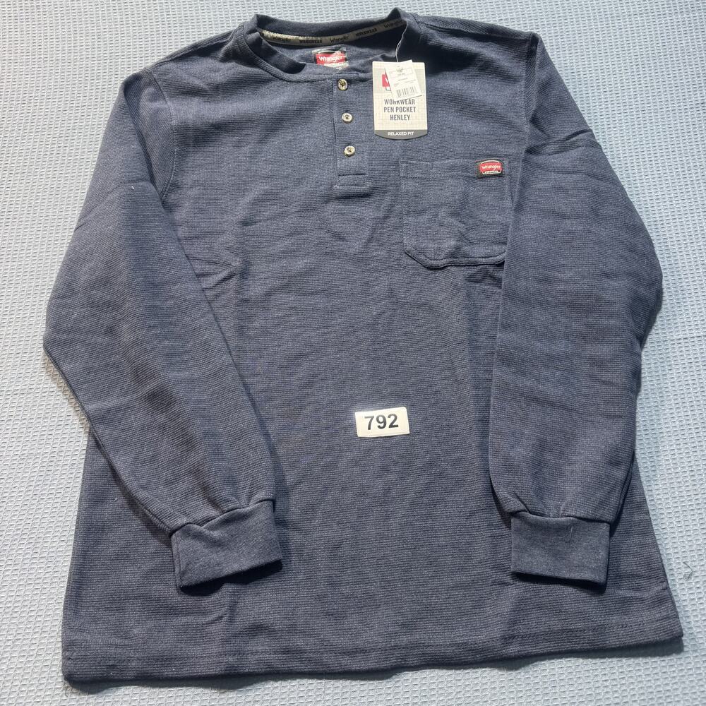Wrangler WorkWear Pen‎ Pocket Henley Waffle Knit Men's Sz L Gray Brand New